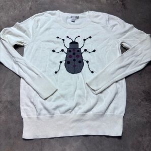 Halogen Women Bug Sweater Size M Top White Long  Sleeve Crew Neck